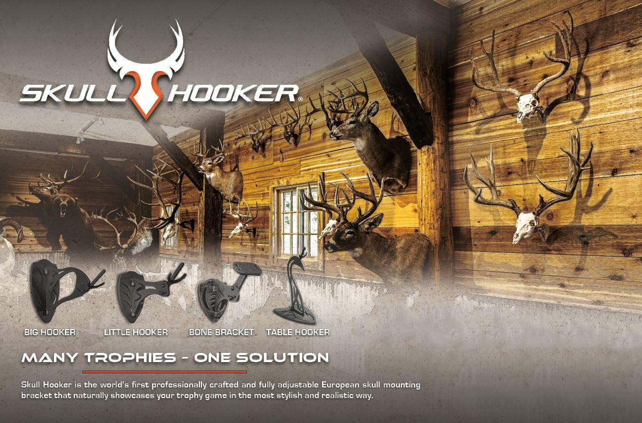 Skull Hooker Table Hooker Powder Coated Steel Trophy Mount - Perfect Kit for Table Display of Taxidermy Deer Antlers and Other Skulls - Available in Graphite Black and Robust Brown