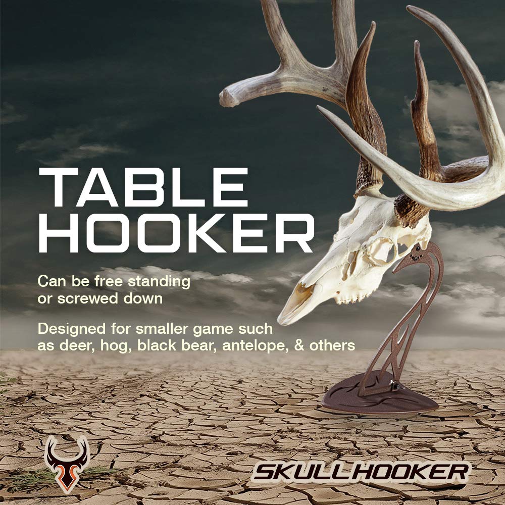 Skull Hooker Table Hooker Powder Coated Steel Trophy Mount - Perfect Kit for Table Display of Taxidermy Deer Antlers and Other Skulls - Available in Graphite Black and Robust Brown