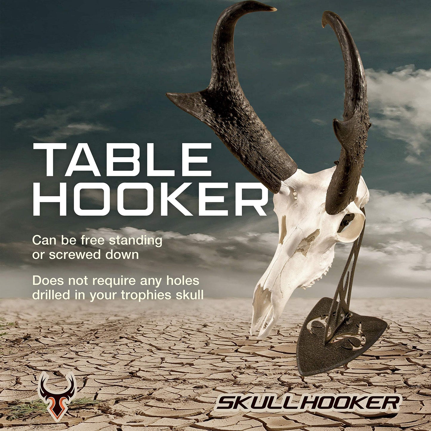 Skull Hooker Table Hooker Powder Coated Steel Trophy Mount - Perfect Kit for Table Display of Taxidermy Deer Antlers and Other Skulls - Available in Graphite Black and Robust Brown